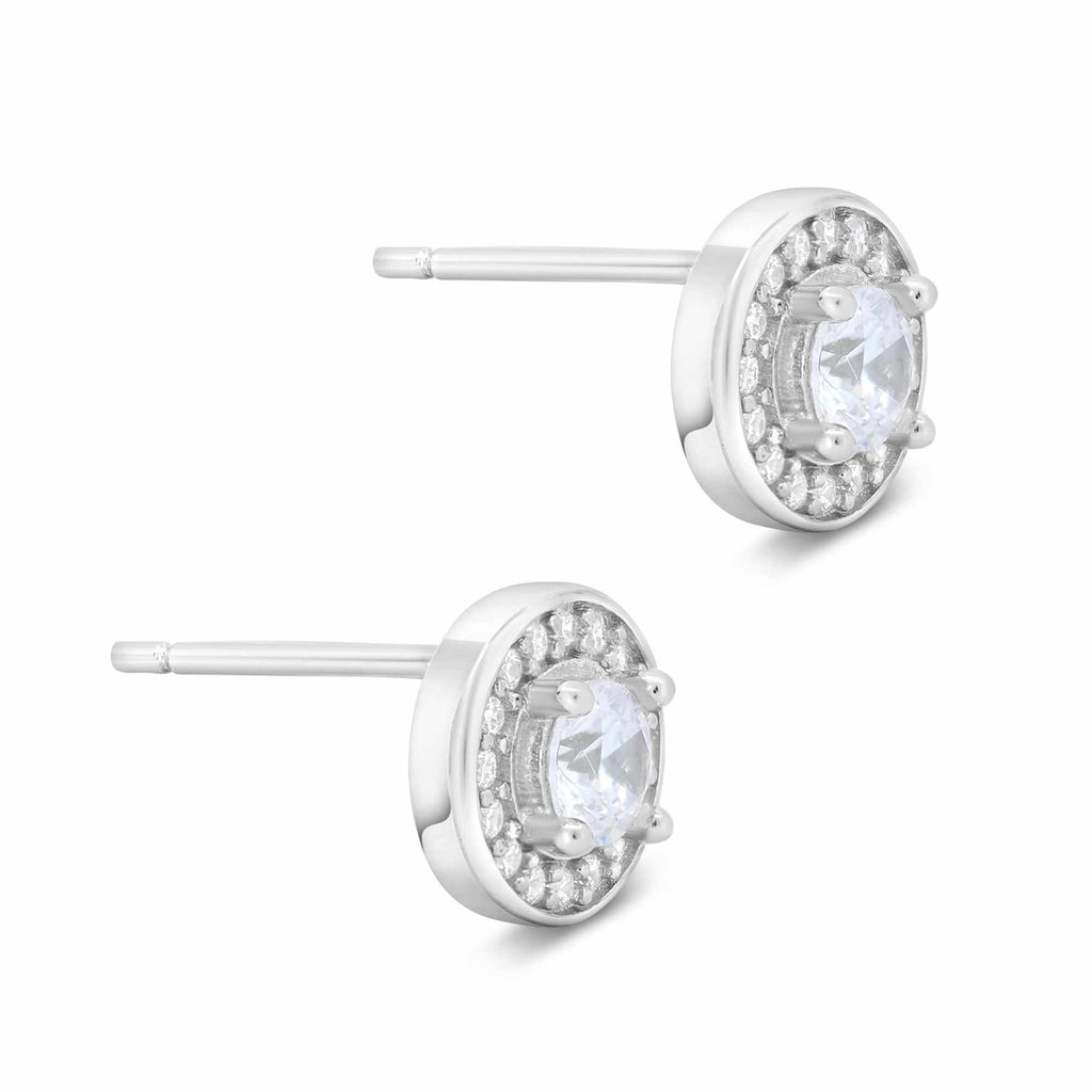 Satinski silver round dainty crystal stud earrings
