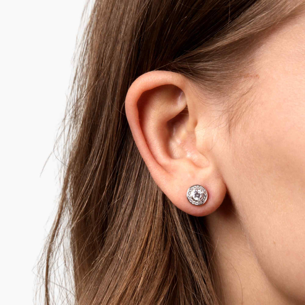 Satinski silver round dainty crystal stud earrings