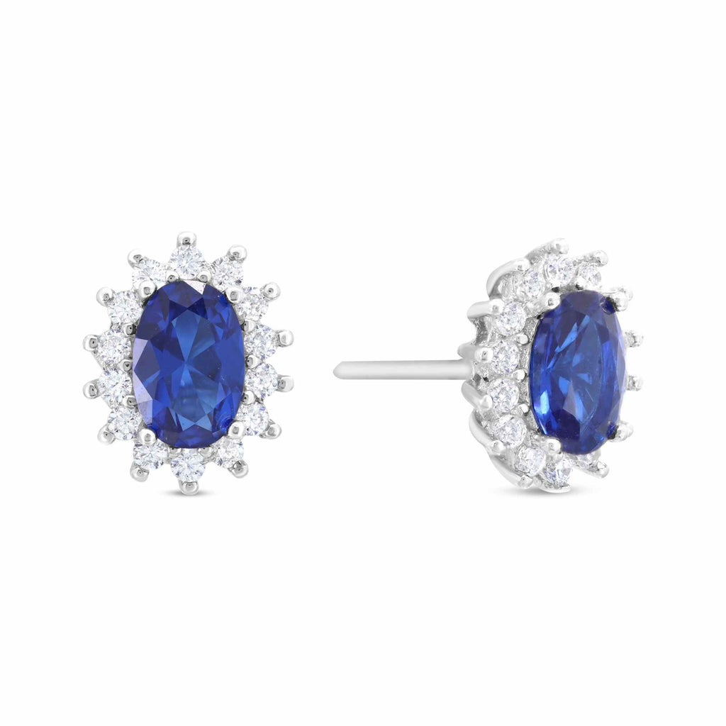 Satinski blue sapphire flower silver stud earrings