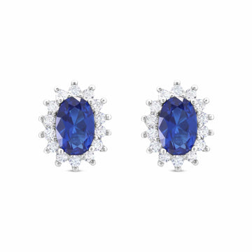 Satinski blue sapphire flower silver stud earrings