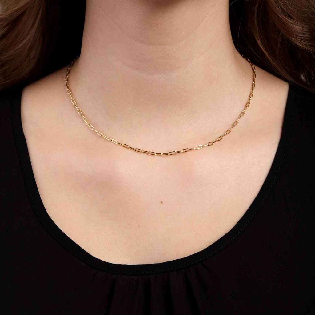 Satinski silver solid enlongated link cable chain necklace