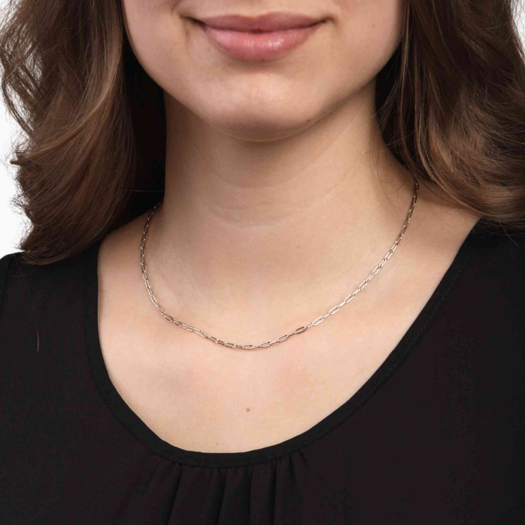 Satinski silver solid enlongated link cable chain necklace