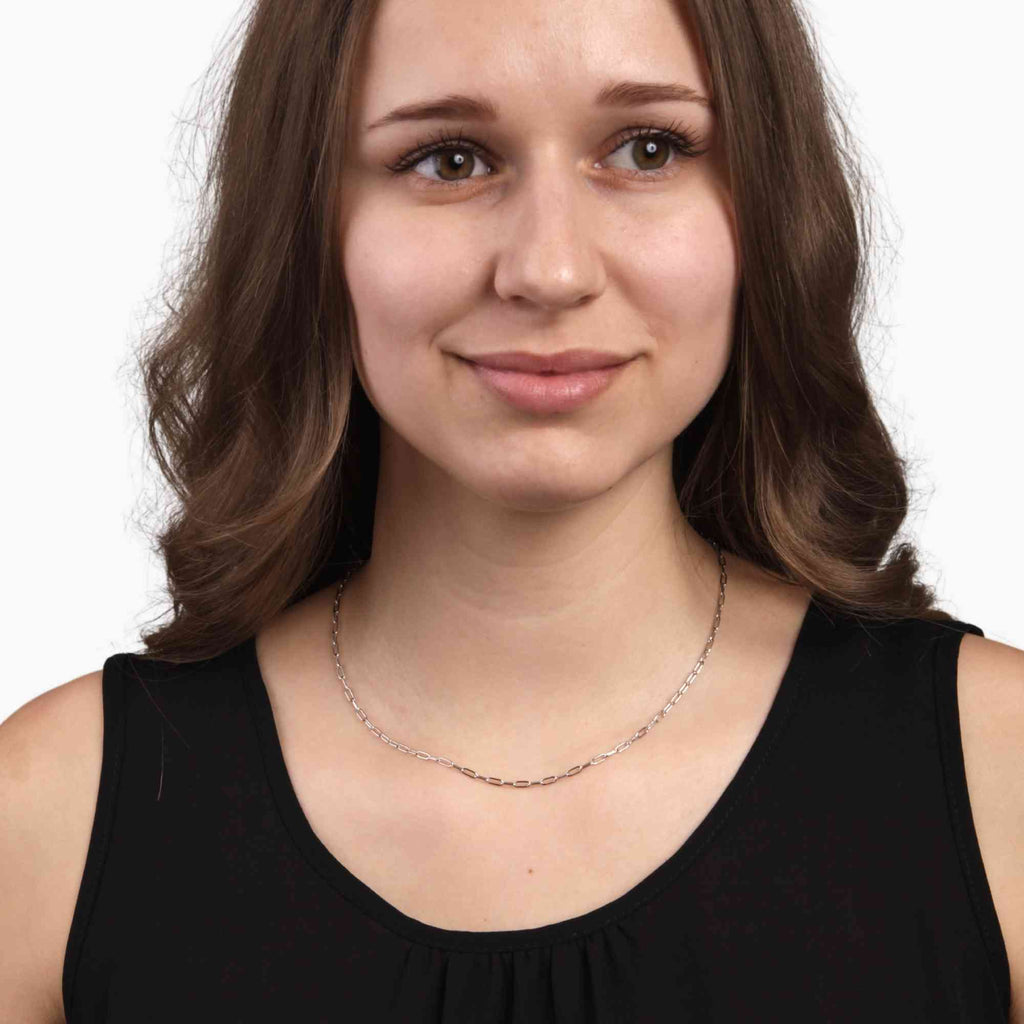 Satinski silver solid enlongated link cable chain necklace