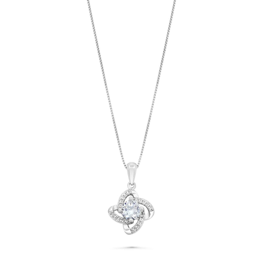 Satinski silver solitaire cloverleaf crystal pave flower pendant necklace