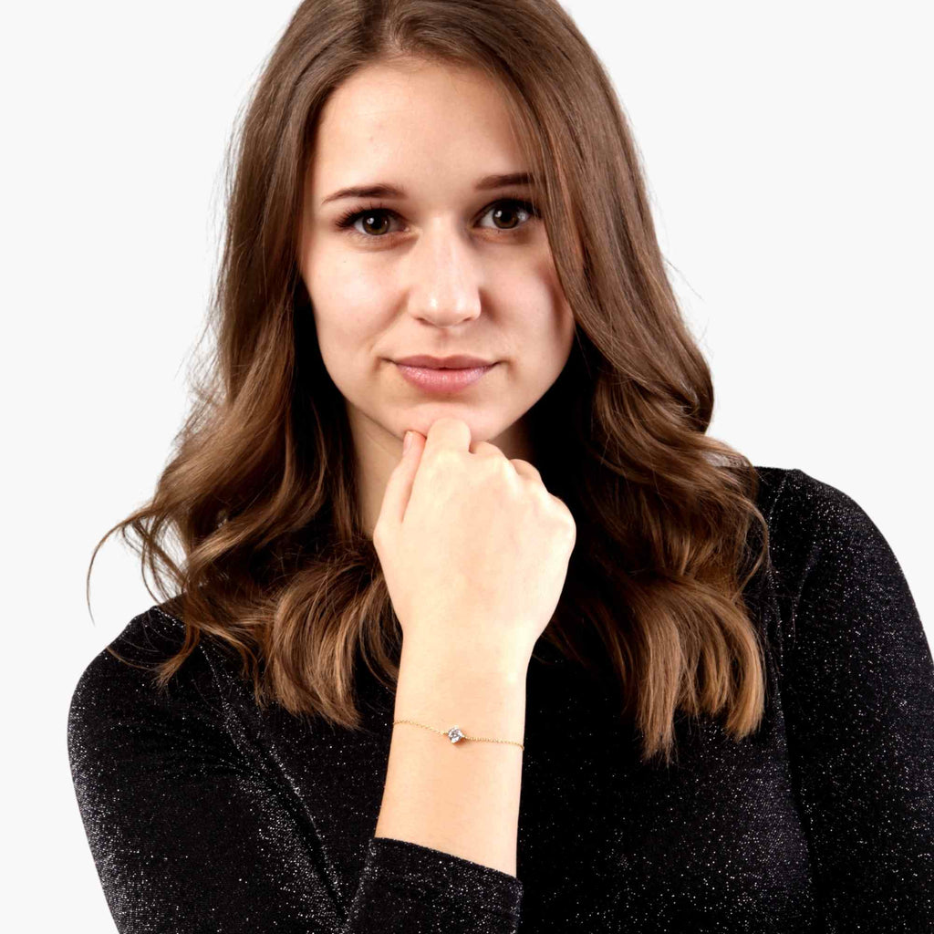 Satinski sterling silver solitaire crystal cable chain bracelet