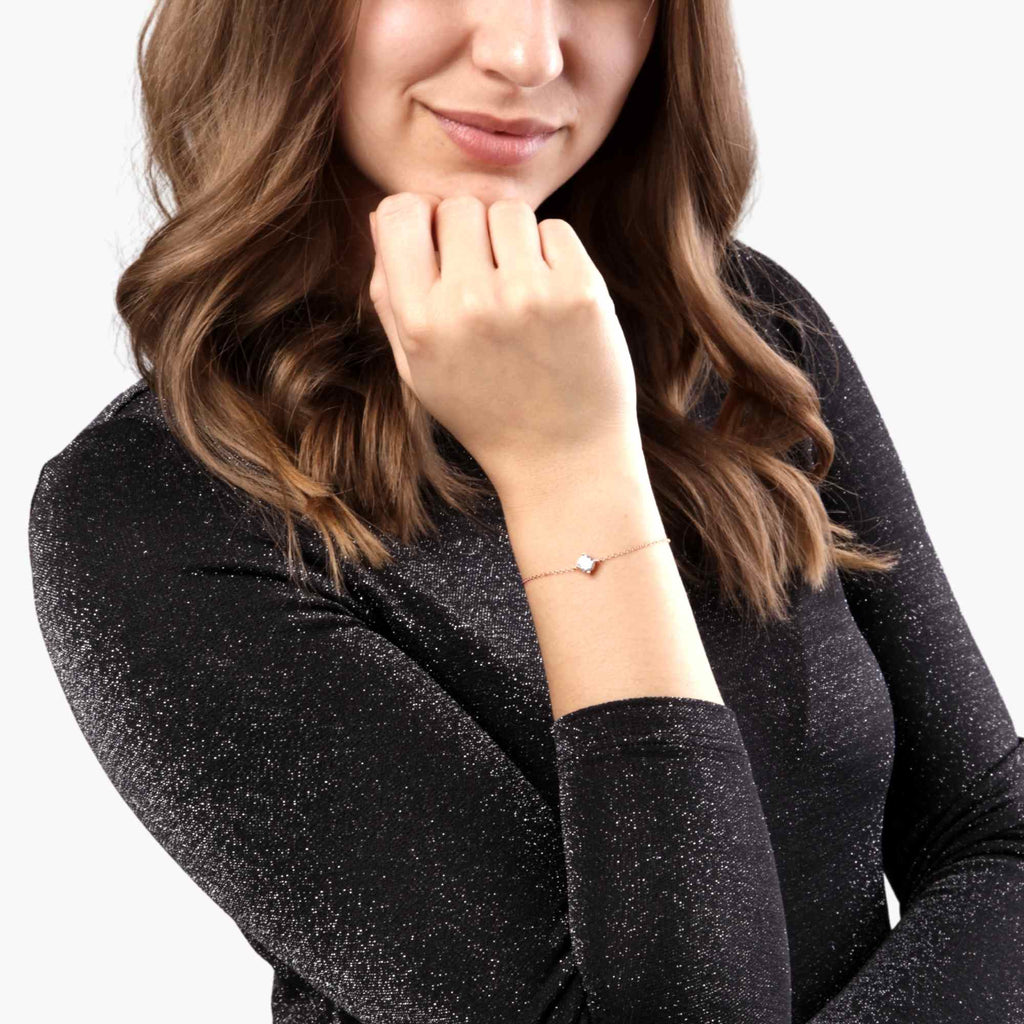 Satinski sterling silver solitaire crystal cable chain bracelet