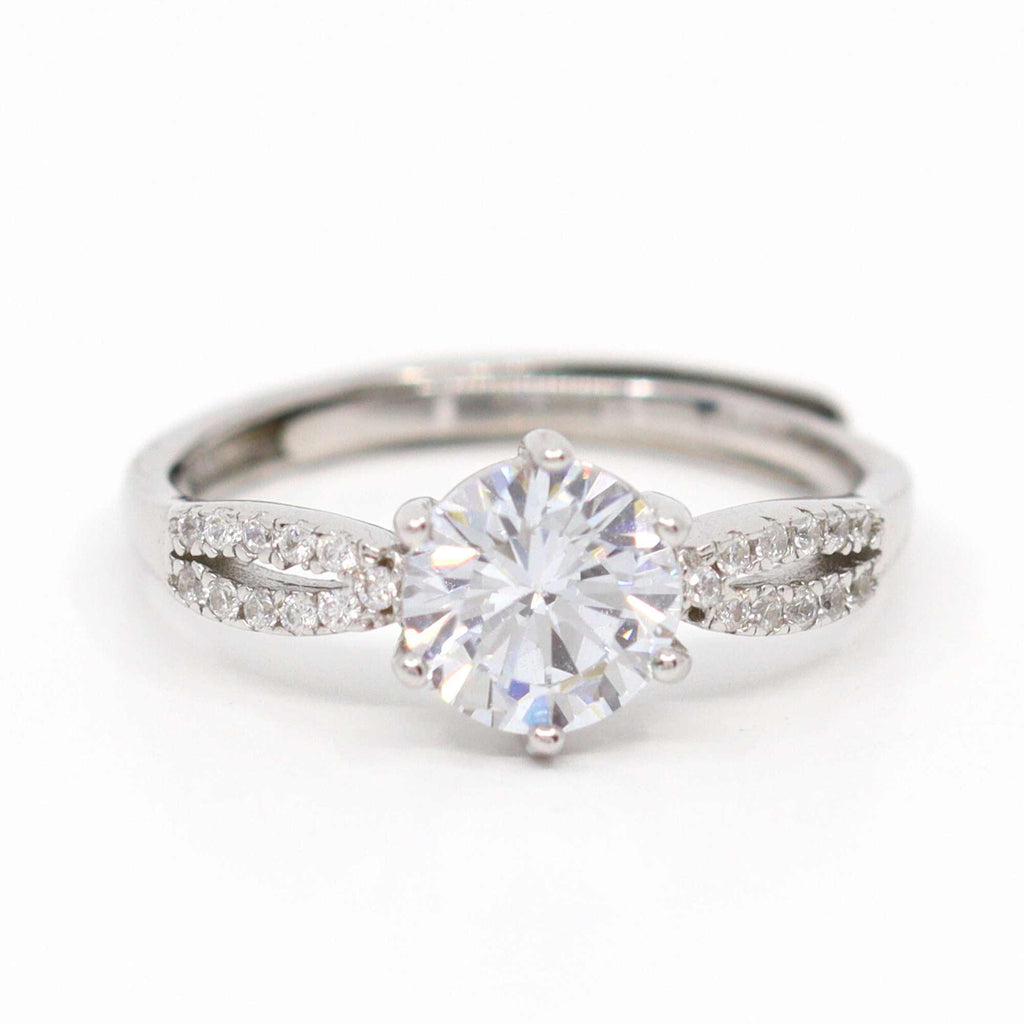Satinski silver solitaire crystal pave resizable engagement ring
