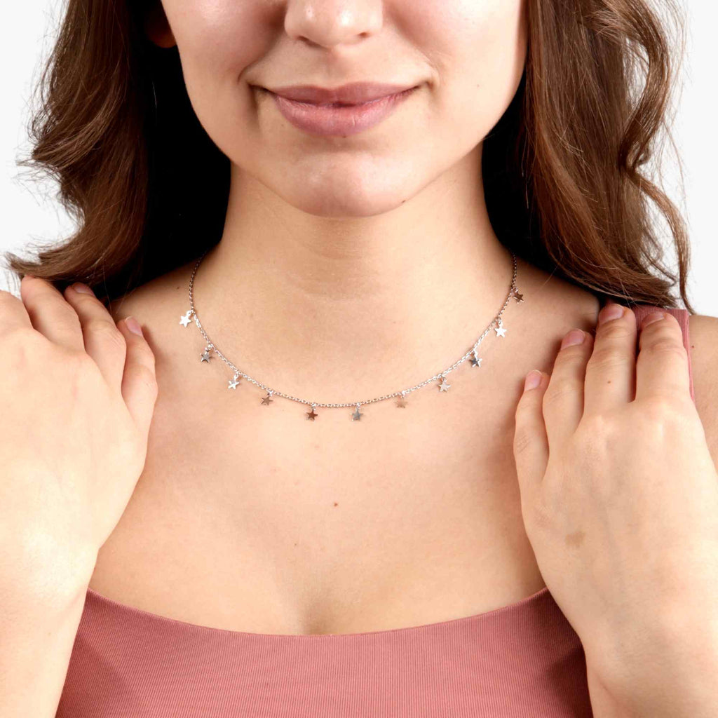 Satinski silver rose gold-plated eleven stars necklace