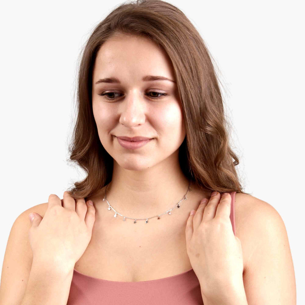 Satinski silver rose gold-plated eleven stars necklace