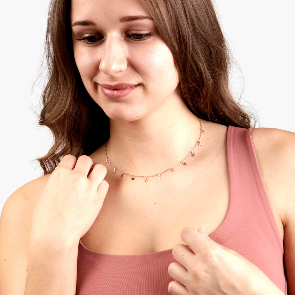 Satinski silver rose gold-plated eleven stars necklace