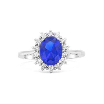 Satinski silver blue topaz flower ring