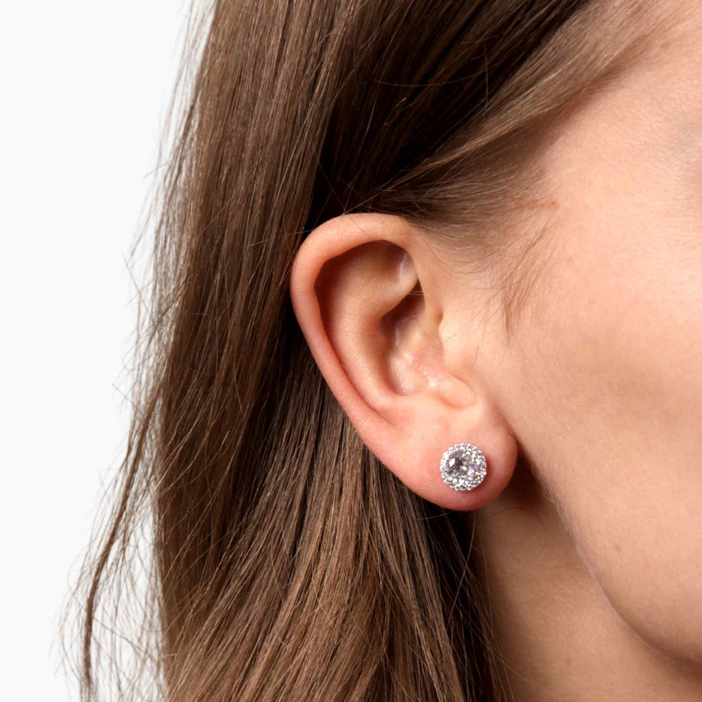 Satinski silver zircon crystal pave stud earrings