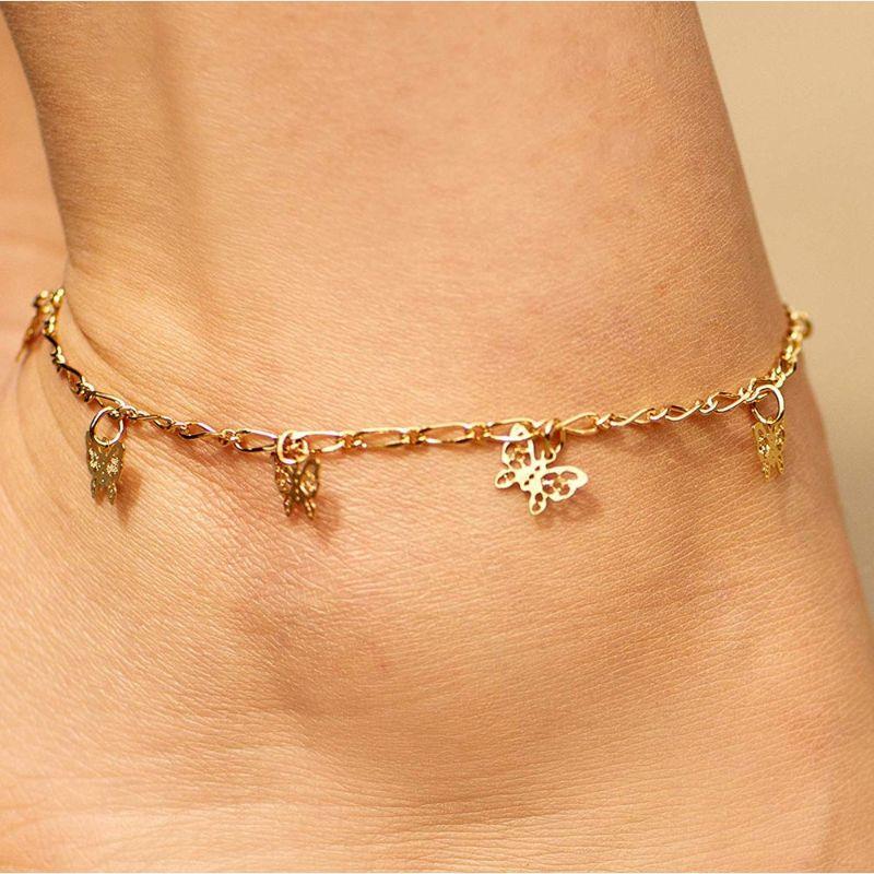 Satinski 18K gold-plated silver butterfly figaro chain animal anklet