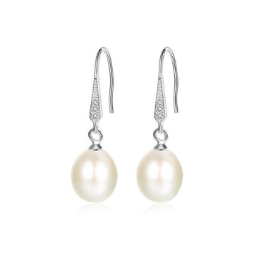 Satinski silver dangle hook pearl crystal earrings